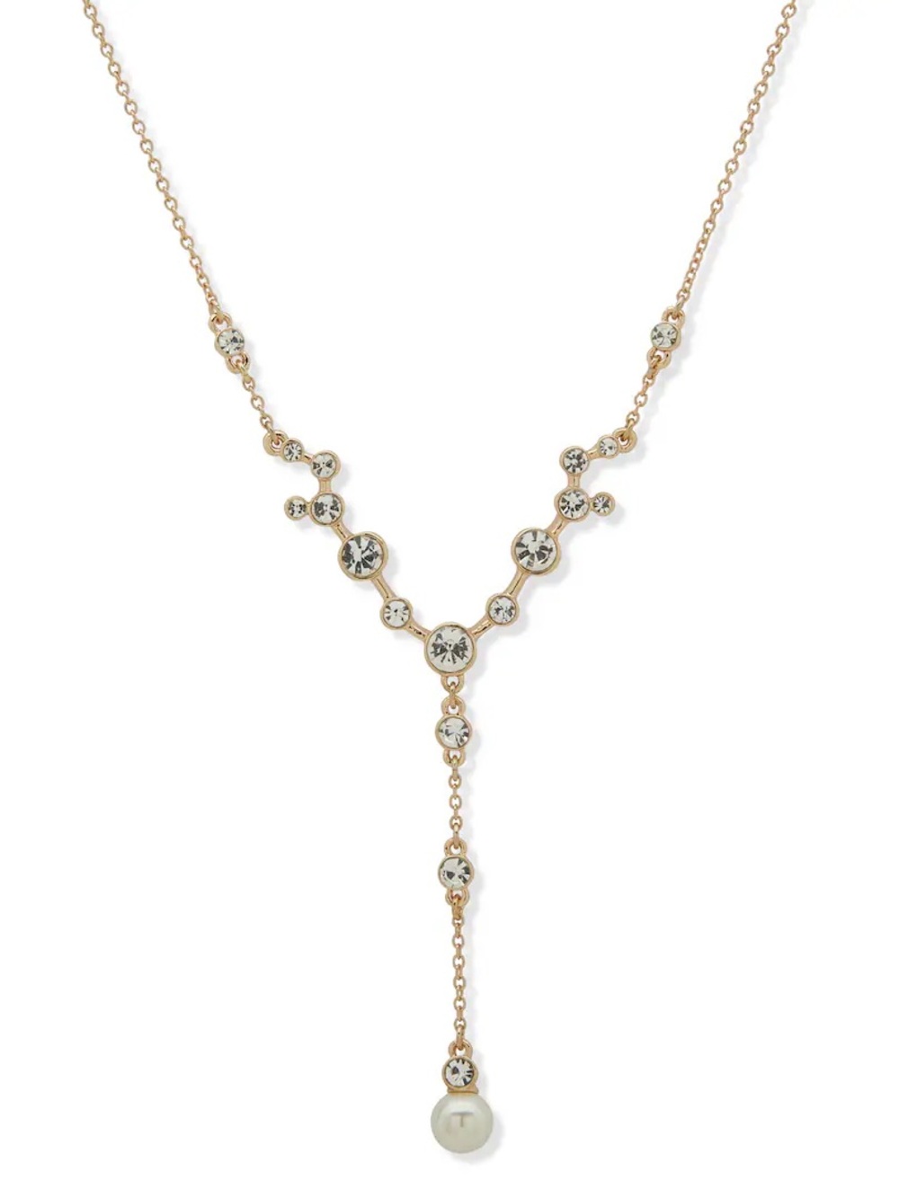 Anne Klein Gold-Tone Crystal Y Necklace with Pearl Drop